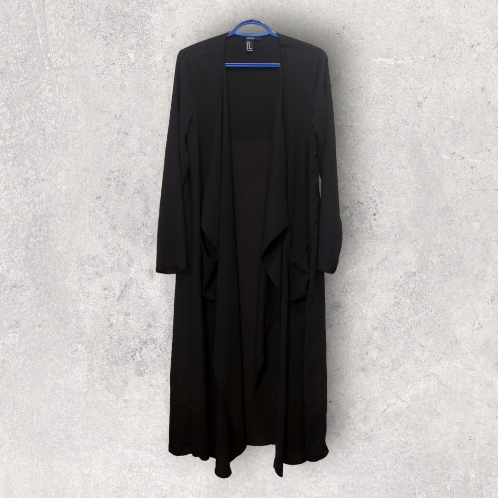 Black Long Open-Front Women's Cardigan Sweater